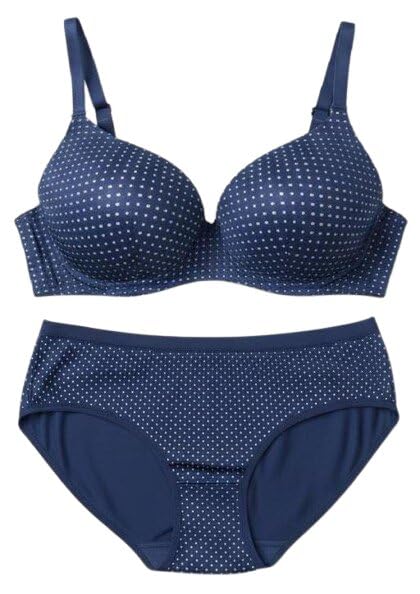 Women's Polka Dot Padded Non-Wired T-Shirt Bra & Hipster Panty Set | Soft Cotton Lycra Comfortable Lingerie Blue 32B-picture-17