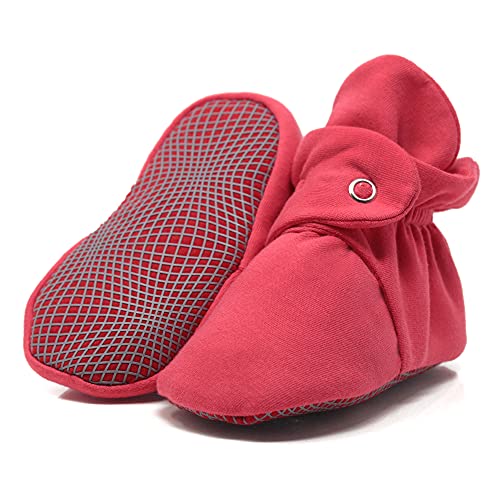 Babyschuhe aus Bio-Baumwolle, rutschfest, weiche Sohle, Bleiben Sie auf Babyschuhe, Hausschuhe für Baby Jungen Mädchen Kleinkinder (Zinnoberrot, 12 Monate) thumbnail