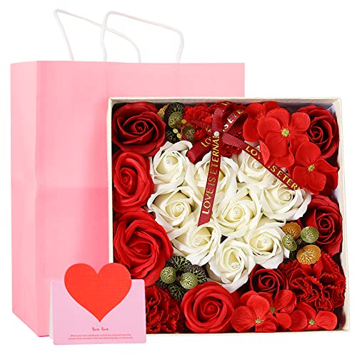 VINFUTUR Seifen Rosen Box Seifenblumen Geschenkbox mit Grußkarte für Valentinstag Geburtstag Heiratsantrag Hochzeit Jahrestag Muttertag Weihnachten Geschenk