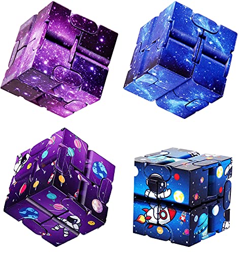 MEZHOBBY 4 Pack Infinity Cubes, Fidget Toys Stress Anxiety Relief for Adults and Kids, Galaxy and Astronaut Fidget Cube Toy Relaxing Hand-Held, Killing Time Cool Fidget Blocks Fidget Packs Cheap