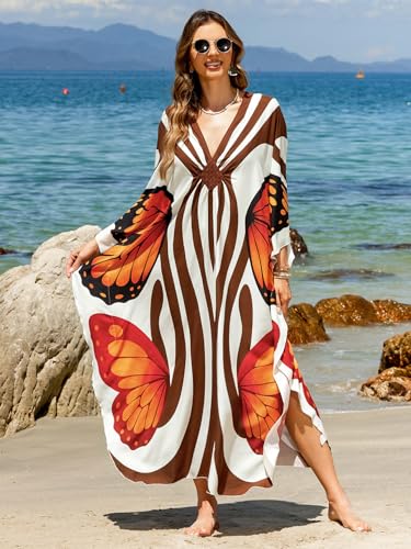 Image of IMAGEKOPE Women's Plus Size Animal Print V-Neck Batwing Kaftan Beach Dress Bathing Suit Cover-Up Loungewear