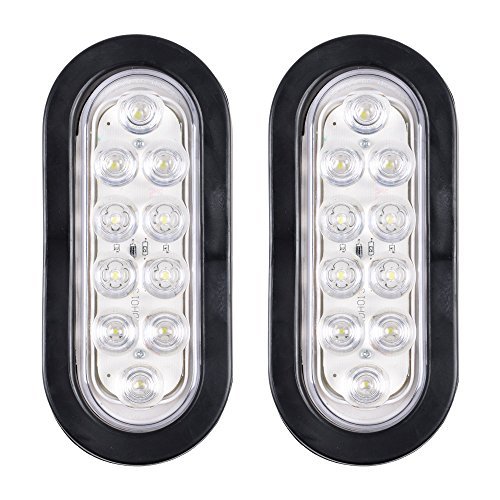 2pcs Bright White Clear Sealed Oval Oblong 10-LED Backup Reverse Fog Light Trailer Truck RV UT Vans Kit