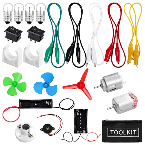 Aodaer 23 Pcs Educational Electric Circuit Kits Electric Circuit Motor Kit Science Experiment Educational Montessori Learning Kits Set for DIY STEM Engineering Project Birthday Gift