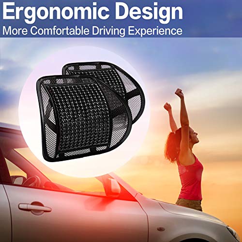 Bangled Lumbar Support, Back Support with Wooden Beads Provide Massage Feature, Breathable Back Support Cushion for Car Home and Office Chair (Black 2 Pack).