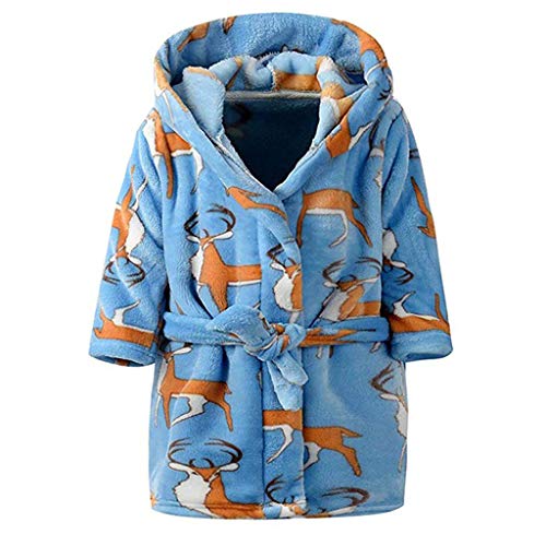 Baby Bathrobes,Waymine Unisex Kids Print Flannel Hoodie Towel Pajamas Night Gown Blue