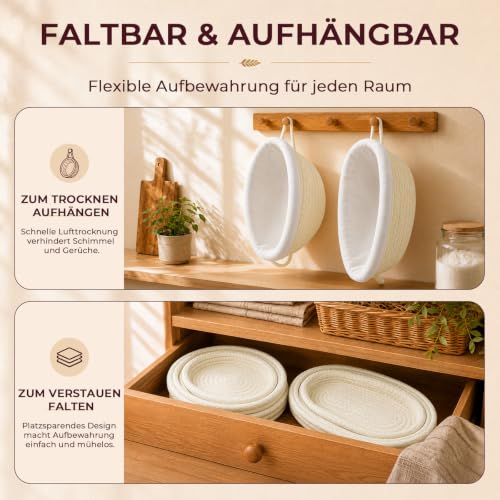 Gärkörbchen Set Rund & Oval aus Baumwollseil mit Leinen & Abdeckhauben,4 Packung – Ansicht 7