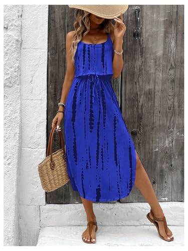 Image of RoseSeek Women's Spaghetti Strap Tie Dye Cami Sun Dress Beach Midi Summer Dresses Resort Wear Vacation Outfits