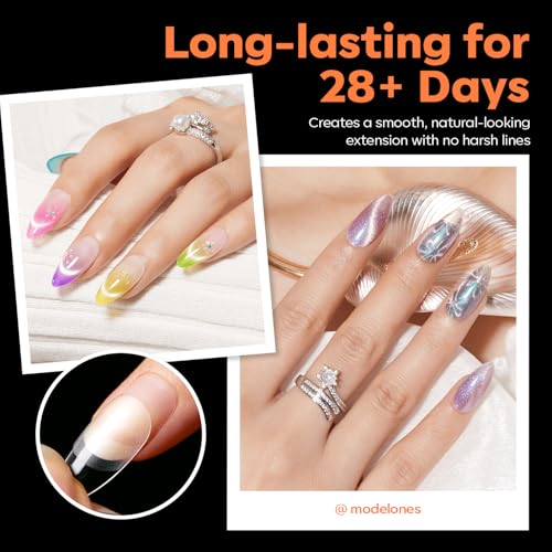 Image of Modelones Almond Nail Tips, 240PCS Pre-Etched 40 Grit Half Matte Clear Full Cover Soft Gel Nails Tips, 15 Sizes Medium Almond Fake Nail Tips for DIY Extensions Press On Nails for Women