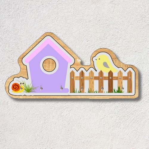 Image of Wooden Birdhouse Wall Mount Key Hanger for Home Office Decorative Wall Mounted Stylish Key Hanger for Home Decor (V-House Keyholder Purple)