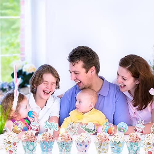 48Pcs Happy Easter Cupcake Toppers And Wrappers, Easter Party Decorations, Colorful Cupcake Liners, Egg Rabbit Duck Basket, Cute Hand Cake Decorations Supplies For Girl Birthday Party #TOP5