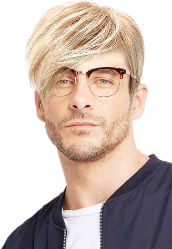 Kaneles Mens Blonde Wig Short Wig Natural Hair Replacement Synthetic Costume Halloween Hair Wigs (Light Blonde)