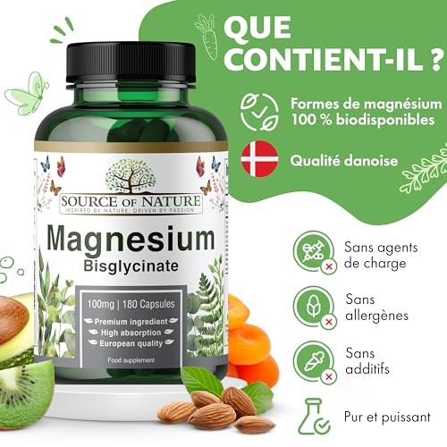 Magnésium Bisglycinate 770 mg | 100 mg Magnésium Élémentaire par Gélule | 180 Gélules Véganes | Haute Biodisponibilité & Doux pour l’Estomac | Sans Effet Laxatif | Source of Nature – vue 5