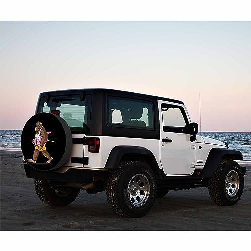 Image of Foot Hiker Spare Tire Cover Carrying Flamingo Listen to Music Weatherproof Universal Wheel Protectors Camper Tire Covers for Trailer Rv Travel(17 inch)