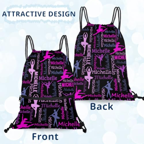 Personalized Drawstring Backpack Dance Bag Gymnastics Bag for Girl, Custom Sport Sackpack String Gym Bag Weekender Bags Dance Black4