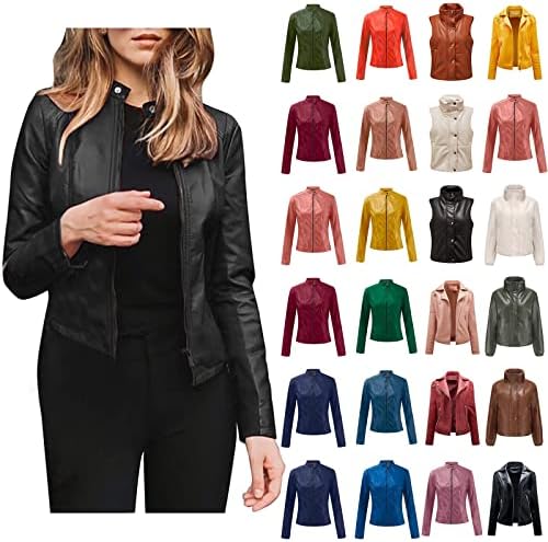 EsOyl Leather Jacket Women,Fashion Faux Leather Lapel Collar Zippered Cool Motorcycle Jackets Casual Button Down Plain Coats 1 EsOyl Leather Jacket Women,Fashion Faux Leather Lapel Collar Zippered Cool Motorcycle Jackets Casual Button Down Plain Coats