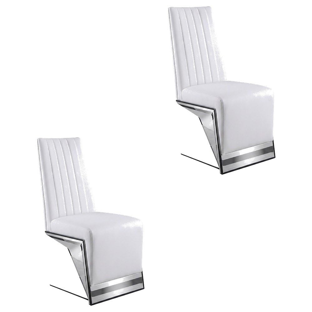 Vegan Leather-Upholstered Dining Chairs Set of by Starlight Canyon Home – Faux Leather, White Vegan Leather/Chrome, Pack of 2