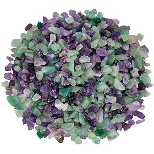 SUNYIK Amethyst/Green Aventurine Tumbled Chips Crystal Crushed Pieces Irregular Shaped 1pound(About 460 gram)