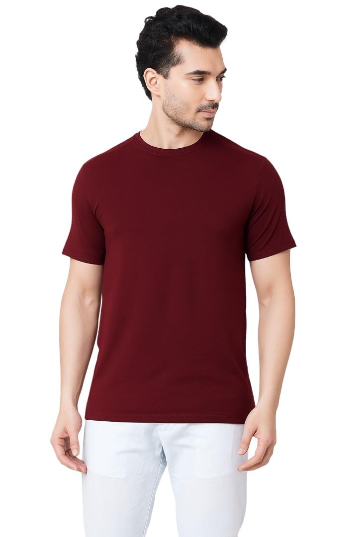 ONLY Menâ€™s Round Neck T-Shirt | 100% Cotton Soft Casual Tee | Half Sleeve Options | Comfortable Top in neutral