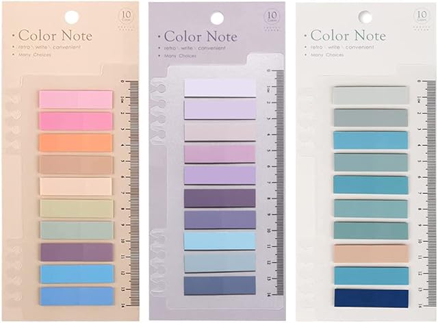 CICILIAYA Index Tabs with Ruler, 3 Pack 600 Pieces Sticky Note Marker, Writable and Repositionable File Flags Colored Page Markers Labels for Reading Notes, Notebook, Books, Classify Files (Color-C)