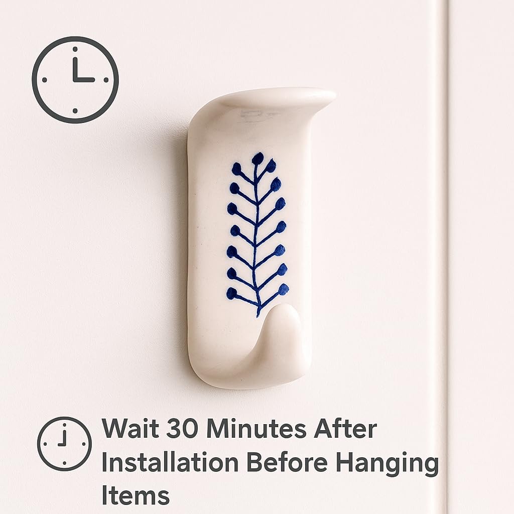 Indian-Shelf 3 Hooks, 6 Strips Boho Decorative Adhesive Hooks for Wall Shower Loofah Holder No Damage Hanging Key Holder Drywall Hooks for Hanging Towel 4