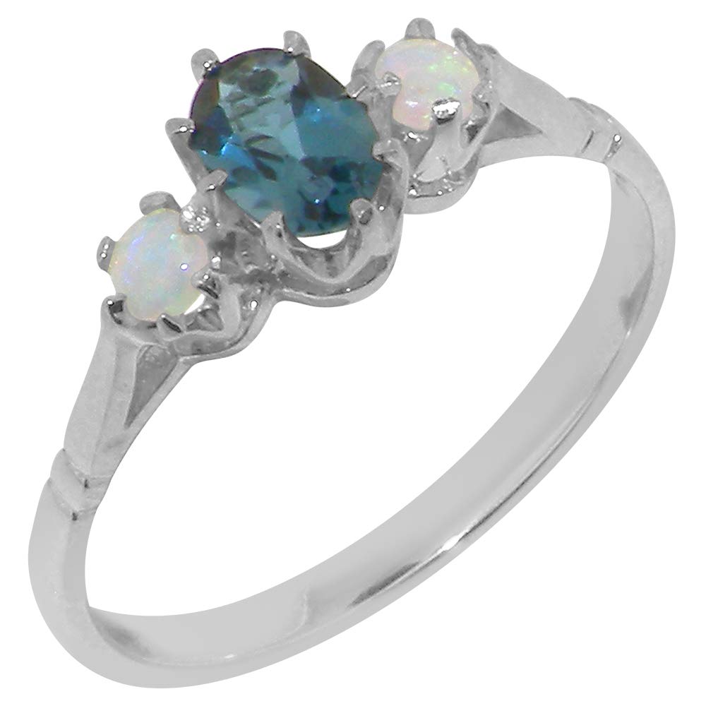 White Gold Natural London Blue Topaz And Opal Womens Engagement