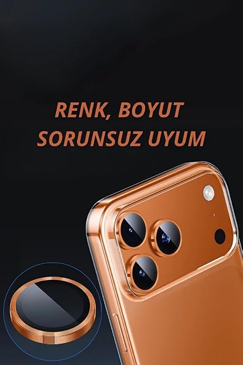 GGM GİYİM & AKSESUAR iPhone/Samsung ile Uyumlu Temperli Cam Kamera Koruma | Alüminyum Alaşım Çerçeveli Lens Kapağı, 9H Sertlik ve Kristal Netlik (20, Turuncu, iPhone 17 Pro / 17 Pro Max)