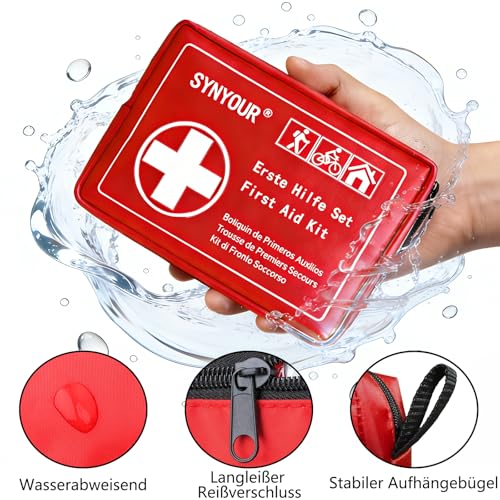 SYNYOUR Mini Erste Hilfe Set, 80 Teile Reiseapotheke für Outdoor Reise Wandern Fahrrad Camping Zuhause Kinder Urlaub, Verbandstasche Klein