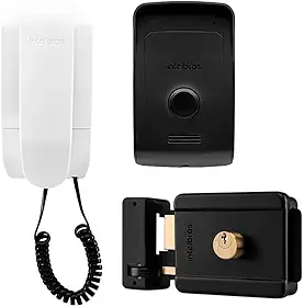 Kit Porteiro Interfone Eletrônico IPR 1010 Residencial Intelbras + Fechadura Elétrica de Sobrepor Cilindro Fixo FX 500 Intelbras
