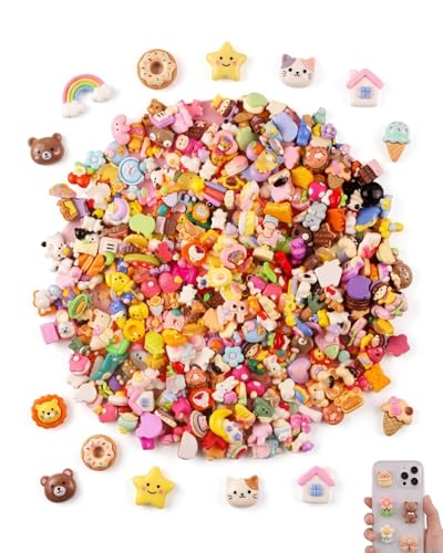 KAHZOR 60 Piezas Mini Charms de Resina, Set Kawaii con Base Plana, Adornos Lindos con Diseños Aleatorios para DIY Manualidades, Decoración de Uñas, Accesorios para Slime, Fundas de Móvil y Más