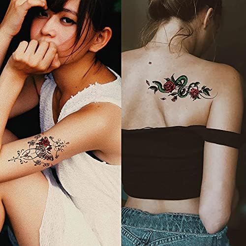 Amazon Co Jp タトゥーシール 花 10枚 防水 タトゥー シール 韓国 たとぅーしーる 腕 胸 背中 手 足 タトゥーシール かっこいい 水彩 薔薇 蛇 蝶 ロータス 刺青シール 9 X 16 Cm Am 服 ファッション小物