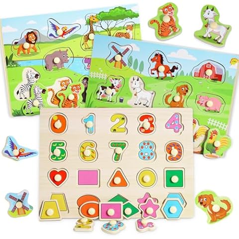 lenbest 3-Piece Wooden Jigsaw Puzzle for Kids Cover