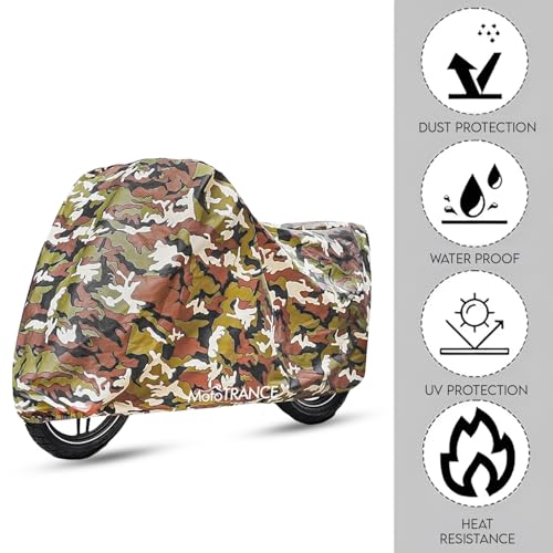 Image of Mototrance All Weather Protection Two Wheeler Cover for All Activa, Scooter, Scooty & Bikes Upto 150CC | Anti Dust, 100% Waterproof, Heat Resistant, Mirror Pocket Bike Body Cover | Arid Jungle Green