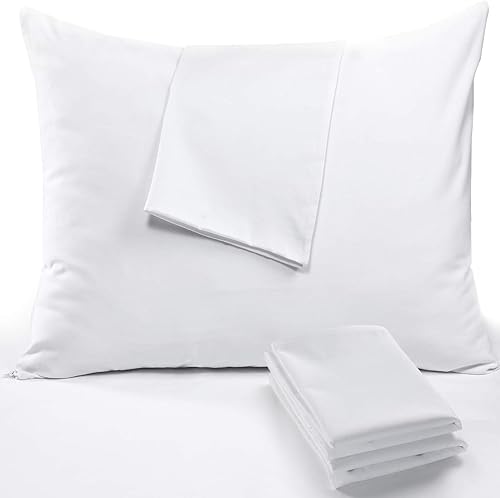 Paquete de 4 fundas de almohada Queen de 20 x 30 pulgadas con cierre de sobre, de microfibra cepillada suave blanca, microfibra extremadamente