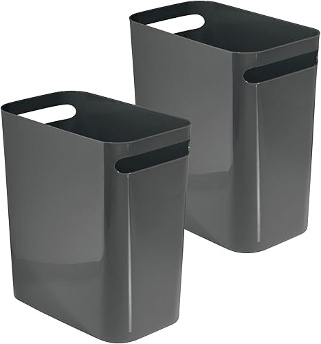 mDesign - Basurero plástico rectangular y grande, con asas, para baño, cocina, oficina en casa, dormitorio, habitación de los niños, 30cm