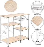 Vista 12 de Isla de cocina con almacenamiento, estante de panadería de pie, estación de mesa de barra de café, soporte para horno de microondas, estación