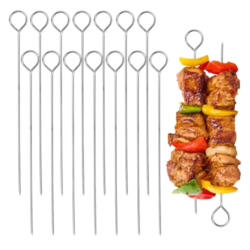 Horyue 15 Pcs 15cm Short Kebab Skewers Mini Air Fryer BBQ Skewers Reusable Metal Skewers for Kebabs Fruit and Appetisers Short Skewers Stainless Steel Set
