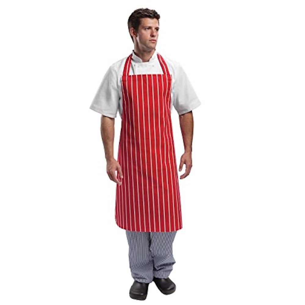 Whites Chefs Clothing Red/White Whites Butchers Stripe Bib Apron