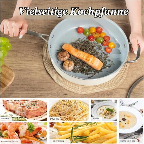 Coicur Bratpfanne 30cm，Pfanne mit Deckel Antihaft-Keramikpfanne, Induktion mit Edelstahlgriff und Deckel PTFE‑frei / PFOA‑frei / PFAS‑frei… – Ansicht 6
