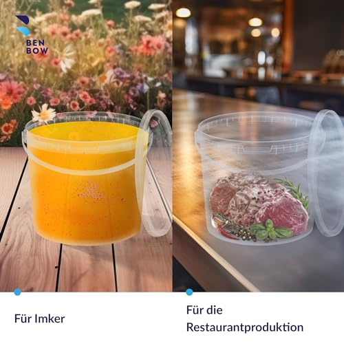 BenBow 10-Liter-Eimer mit Deckel transparent für Lebensmittelauflagerung