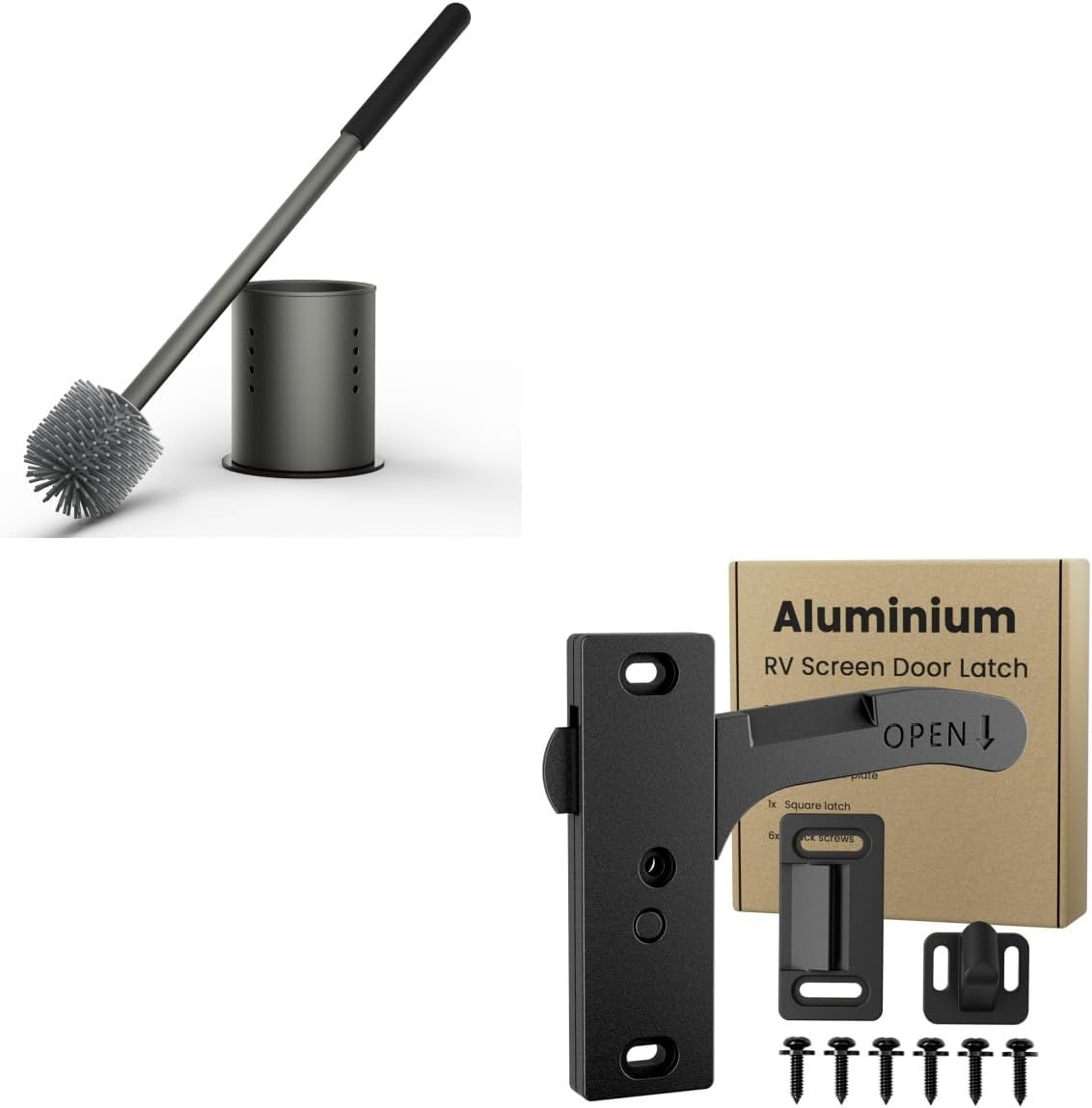 RV Toilet Brush and Holder Set+RV Screen Door Latch Right Handle