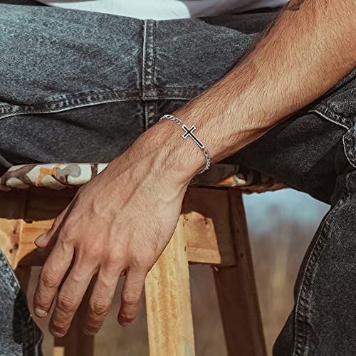 Ailetop Silver Bracelet For Men Boys,Stainless Steel Cross Bracelet For Men Boys Adjustable 5Mm Figaro Bracelet For Men Silver Chain Bracelet For Men Jewelry Mens Cross Bracelet Dad Gifts For Men #TOP4