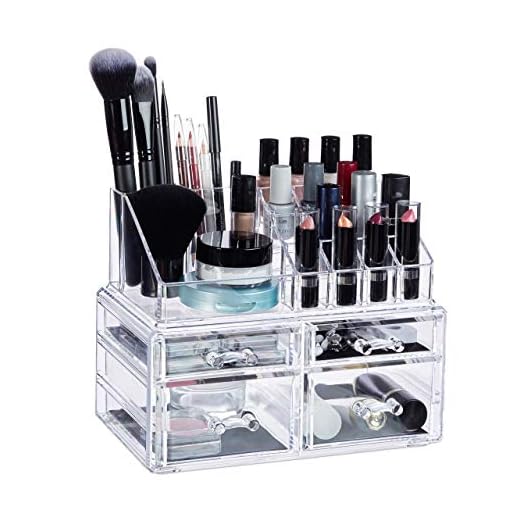 Relaxdays Organizador de Maquillaje con 4 Cajones, Acrílico, 19 X 23.5 X 14 Cm