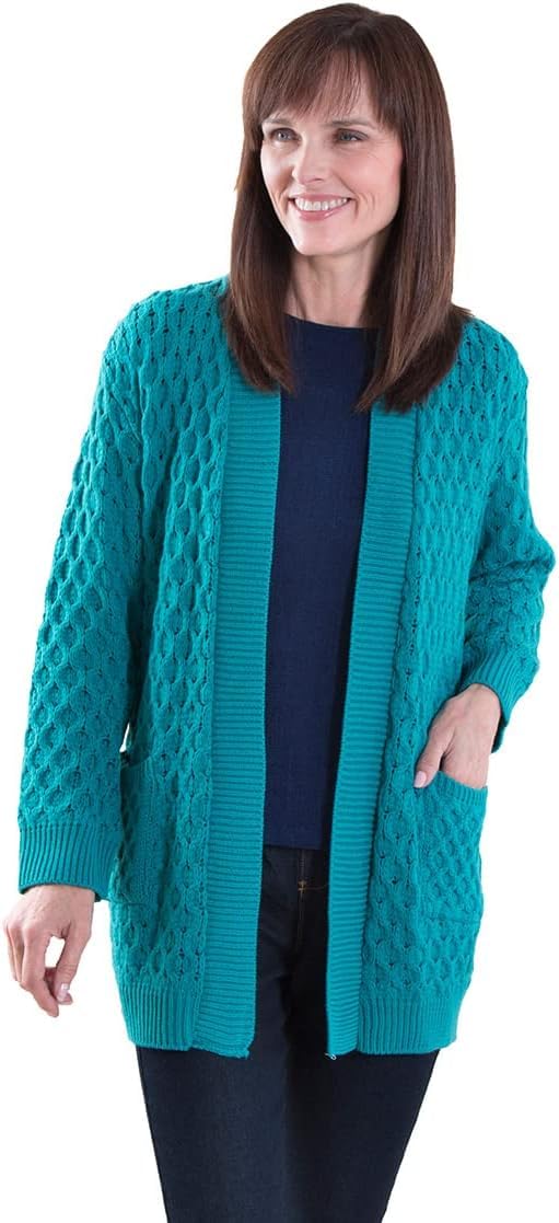 Fashion Friendly Cable Knit Cardigan Teal Extra Large