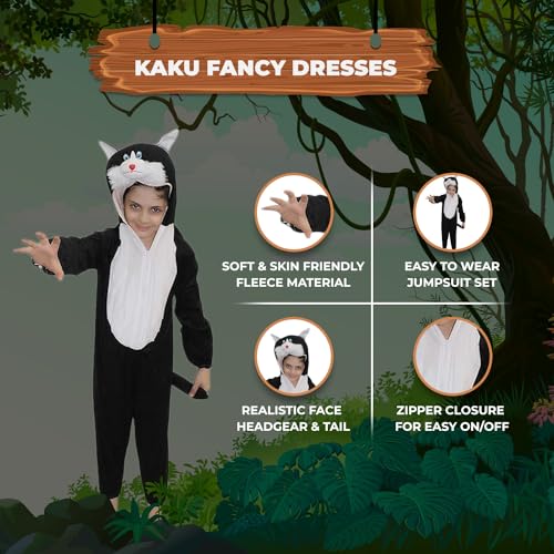 Image of Kaku Fancy Dresses Fleece Cat Domestic Pet Animal Costume For Kids - Black, 5-6 Years | Animal Fancy Dress For Boys & Girls
