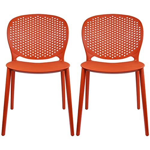 Mid Century Outdoor Dining Chairs: Stylish Comfort for Your Patio Space 8 2xhome Set of 2 Patio Dining Chairs | Modern Stackable Outdoor Pool Side Chair | Weather Resistant Plastic for Yard, Porch, Balcony, Kitchen, Orange