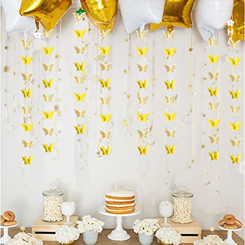 Zilue Butterfly Banner Decorative Paper Garland For Wedding, Baby Shower, Birthday & Theme Decor 110 Inches Long Set Of 2 Pieces Yellow #TOP4