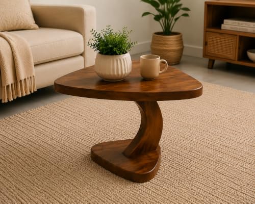 Image of Wooden Coffee Table for Living Room | Solid Sheesham Wood Triangle Shape Center Table for Living Room | Accent Table | Tea Table | Honey Finish