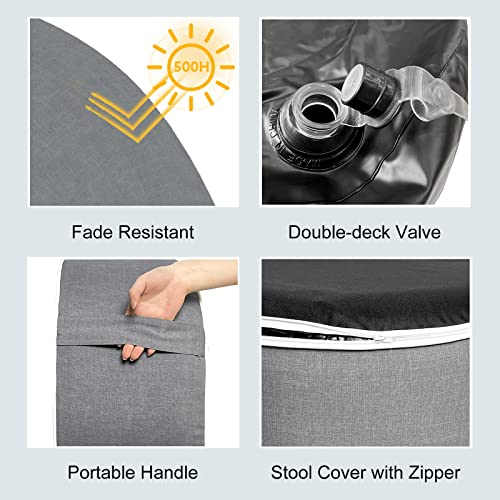 LVTXIII Inflatable Stool Ottoman Footrest with Handle, All Weather Footrest Seat, Indoor or Outdoor Pouf for Home Patio Garden and Camping Use, D31 xH14, Large Round, Grey Texture by LVTXIII - Image 3