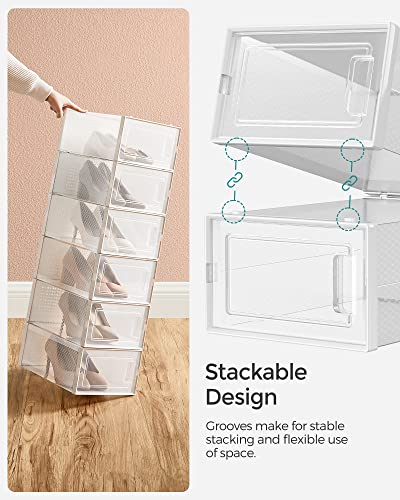 SONGMICS Shoe Boxes, Pack of 12 Shoe Storage Organizers, Stackable Clear Plastic Boxes for Closet, Sneakers, 9.1 x 13.1 x 5.6 Inches, Fit up to US Size 11, Transparent and White ULSP12SWT 5 SONGMICS Shoe Boxes, Pack of 12 Shoe Storage Organizers, Stackable Clear Plastic Boxes for Closet, Sneakers, 9.1 x 13.1 x 5.6 Inches, Fit up to US Size 11, Transparent and White ULSP12SWT - Image 3