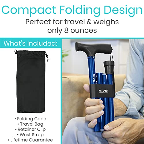 image for Vive Folding Cane - Foldable Walking Cane for Men, Women - Fold-up, Co